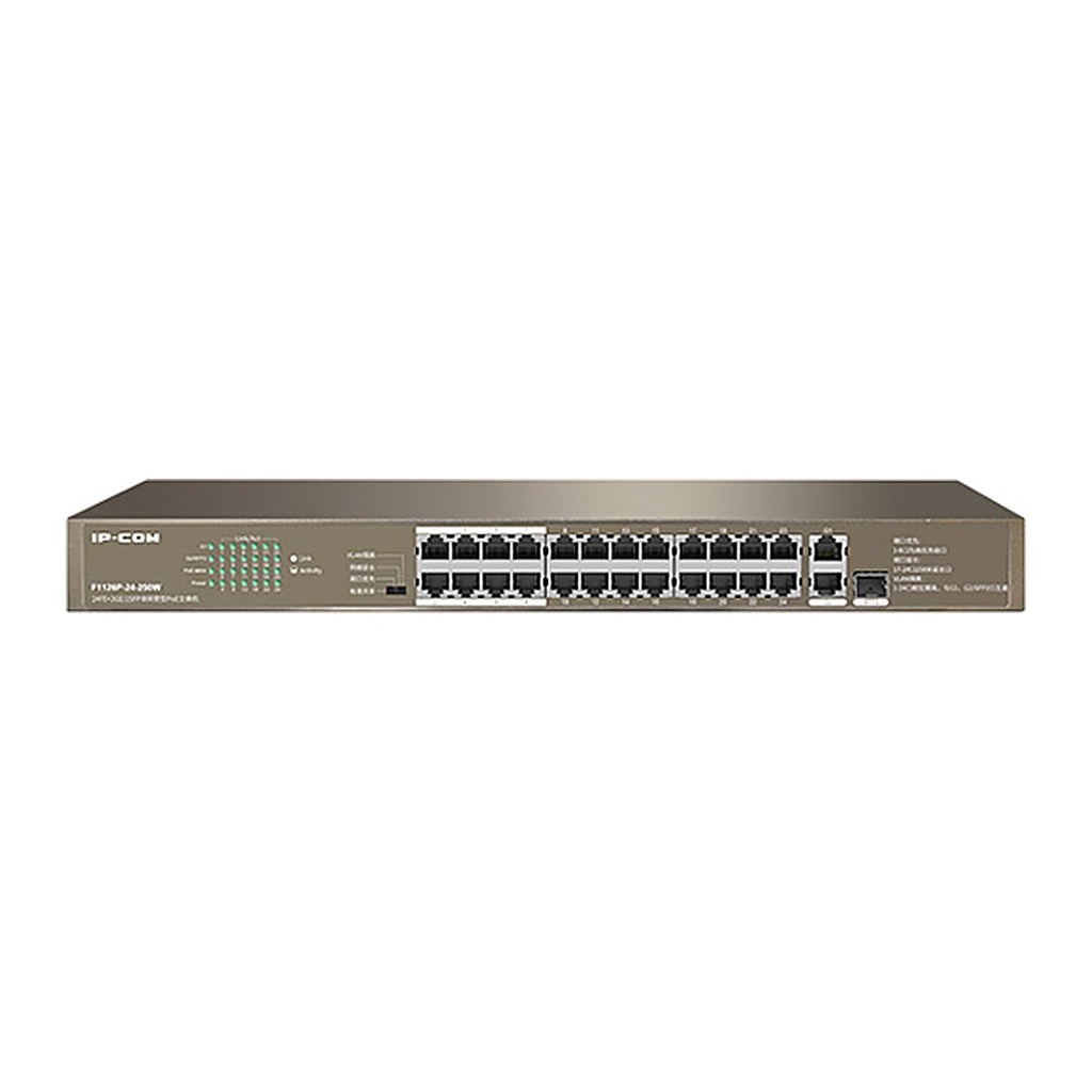[F1126P-24-250W] IP-COM F1126P-24-250W 24-Port PoE Rackmount Switch, 2 GE Uplinks + SFP, 230W PoE