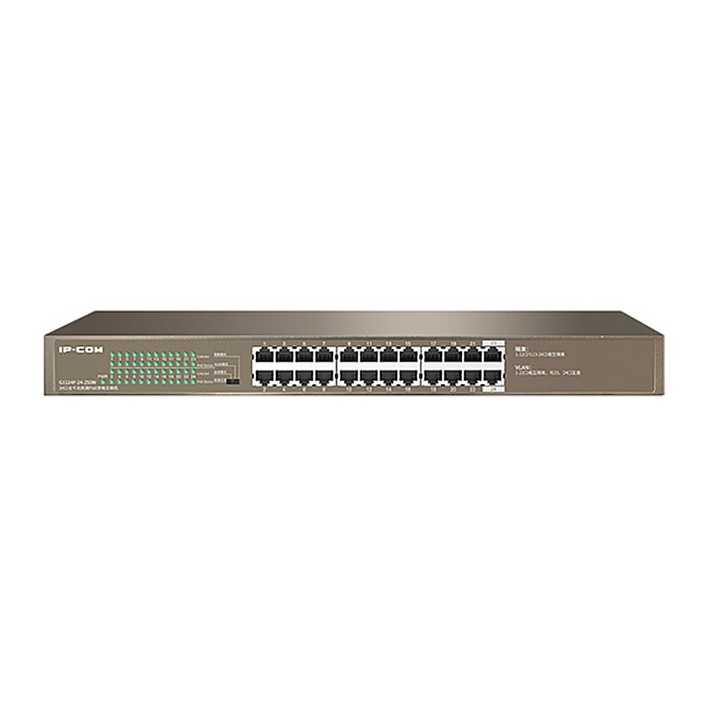 [G1124P-24-250W] IP-COM G1124P-24-250W 24-Port Gigabit PoE Rackmount Switch, 225W PoE, Surveillance Mode