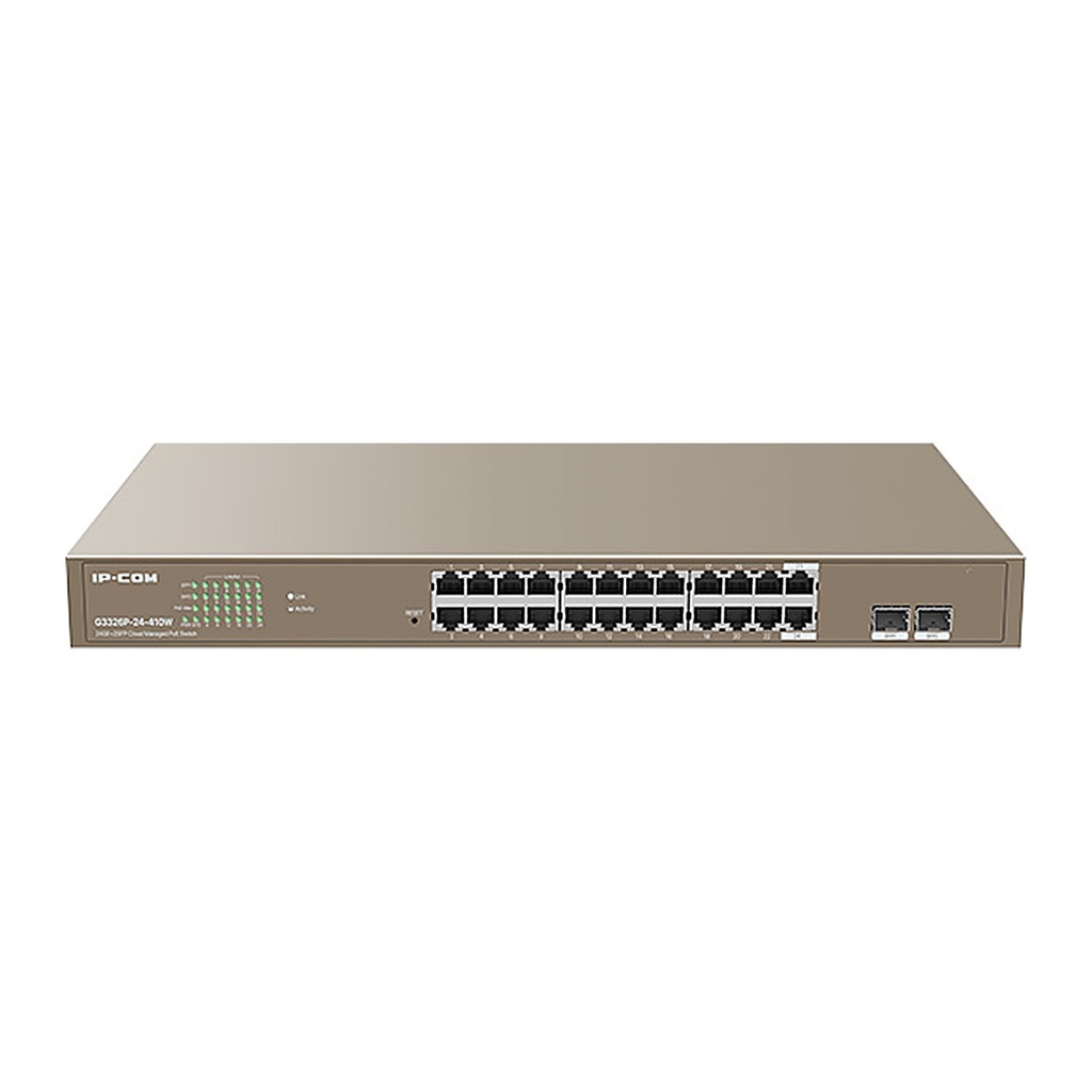 [G3326P-24-410W] IP-COM G3326P-24-410W 24-Port Gigabit PoE Cloud Managed Switch, 2 SFP Combo, 370W PoE