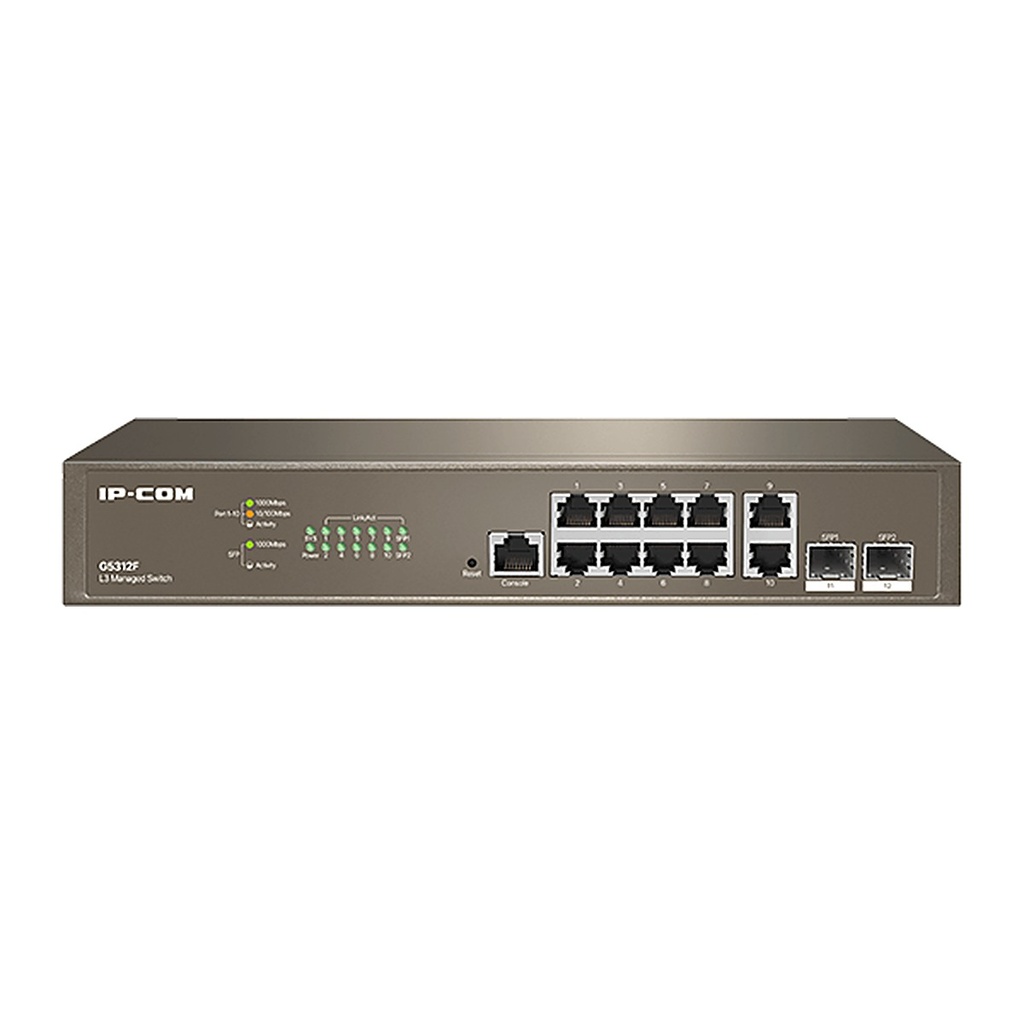 [G5312F] IP-COM G5312F 12-Port Gigabit L3 Cloud Managed Switch, 10 GE + 2 SFP, VLAN Routing
