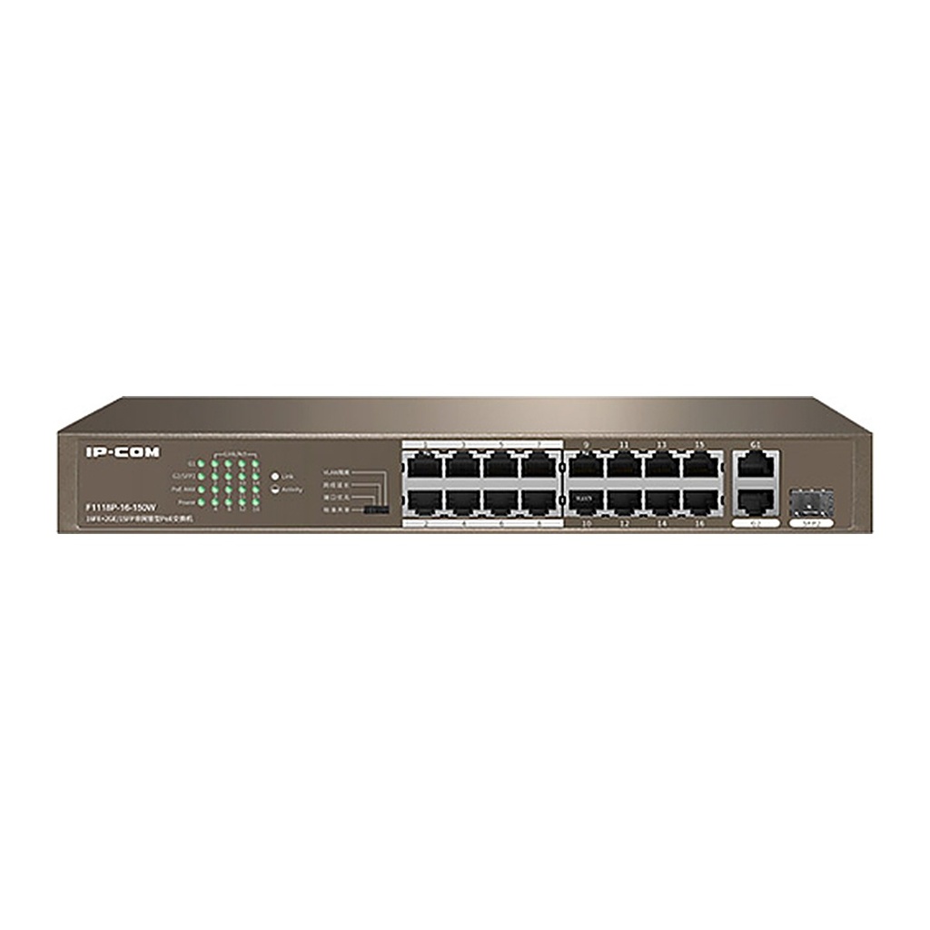 [F1118P-16-150W] IP-COM F1118P-16-150W 16-Port PoE Rack Switch, 2 GE Uplinks + SFP, 130W PoE