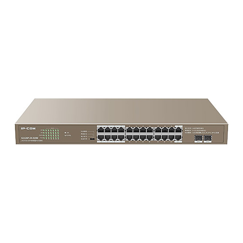 [G1126P-24-410W] IP-COM G1126P-24-410W 24-Port Gigabit PoE Rack Switch, 2 SFP Uplinks, 370W PoE