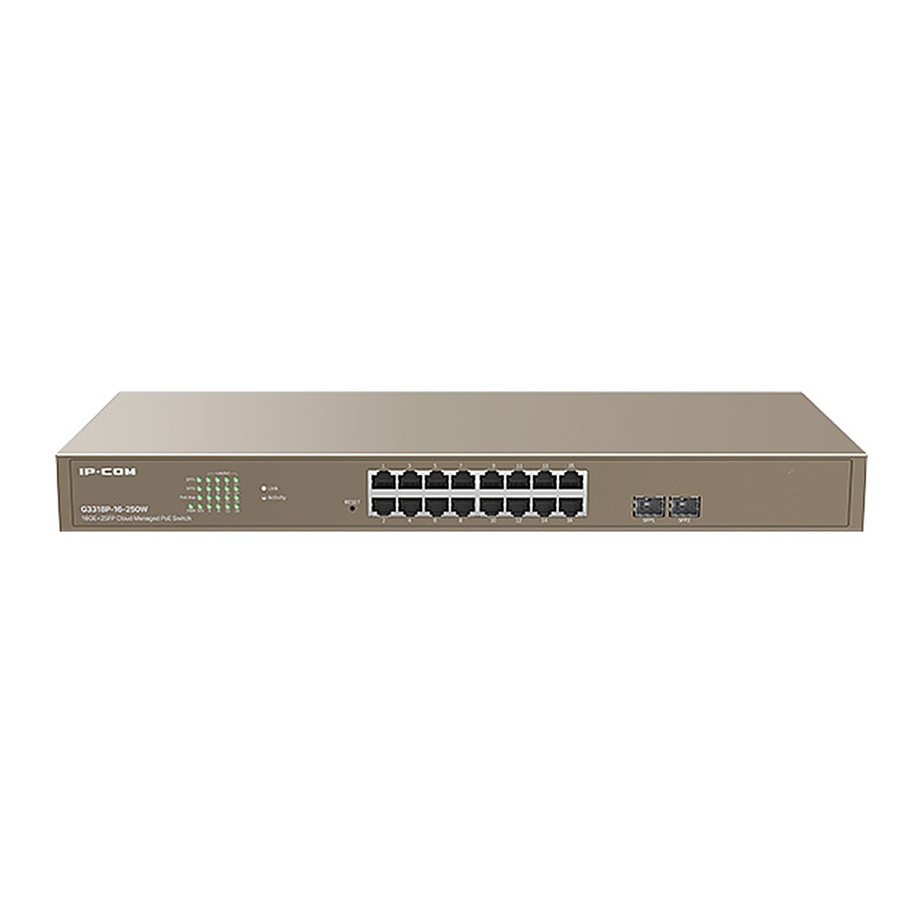 [G3318P-16-250W] IP-COM G3318P-16-250W 18-Port Gigabit Cloud Managed PoE Switch, 16 PoE + 2 SFP