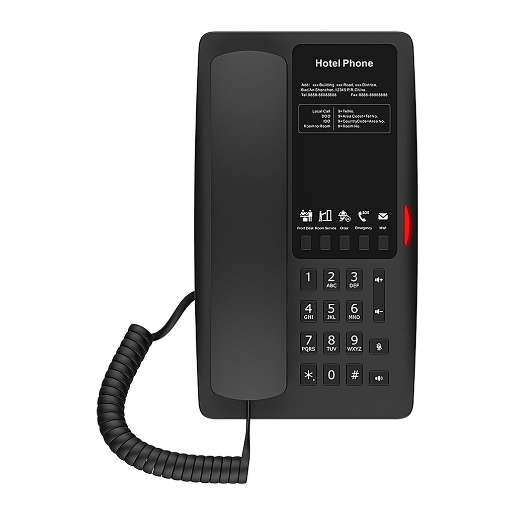 [H4-BLA] Fanvil H4 Hotel IP Phone Black, 5 Service Keys, PoE, HD Voice, USB Charging