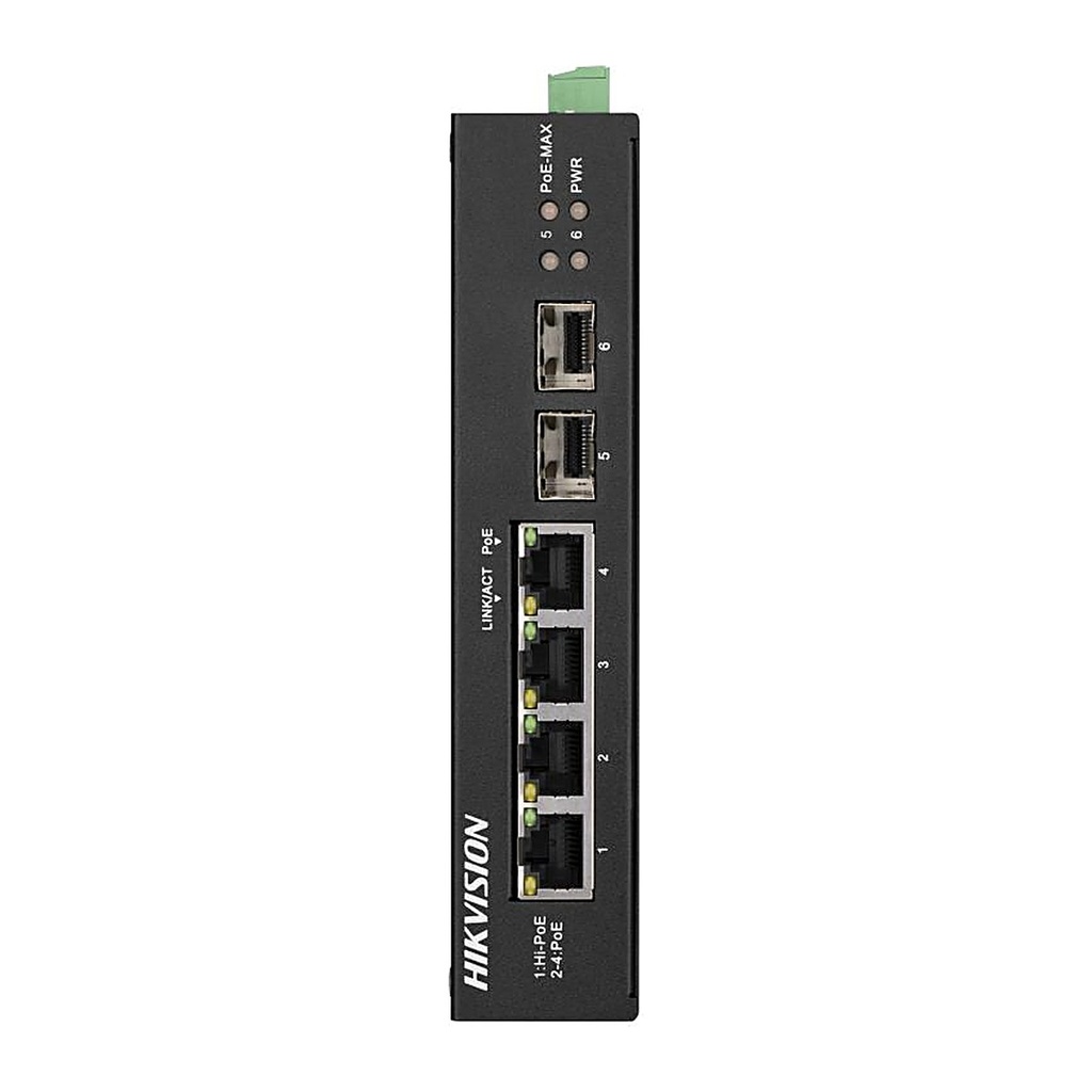 [DS-3T0506HP-E/HS] Hikvision DS-3T0506HP-E/HS 4-Port Gigabit Unmanaged Harsh PoE Switch, Hi-PoE, 2 SFP