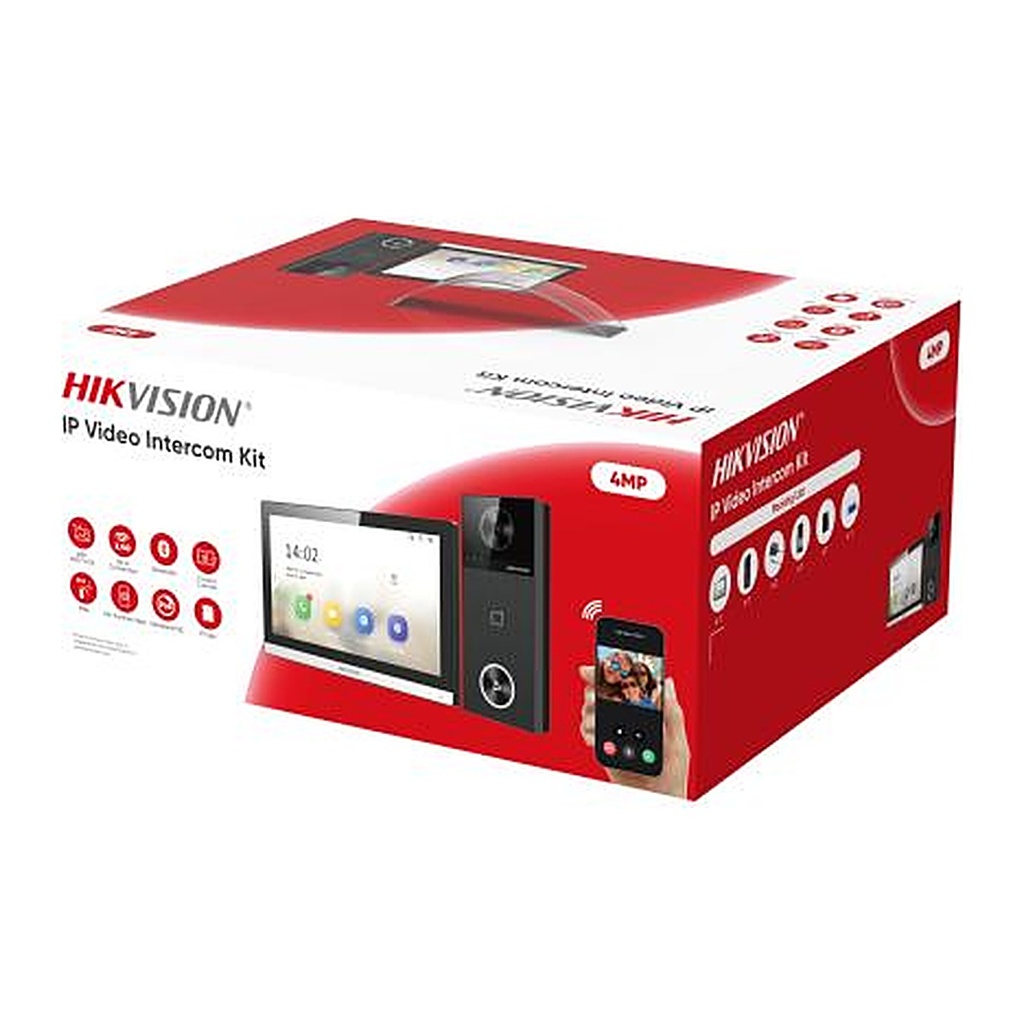 [DS-KIS610-P] Hikvision DS-KIS610-P IP Villa Intercom Kit, 4MP 150°, Card/Bluetooth Unlock, PoE